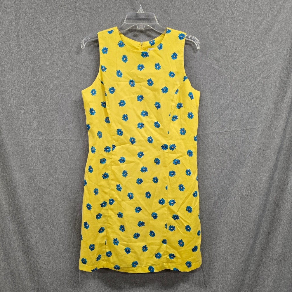 Merona Womens Yellow Blue Daisy Floral Sleeveless Cotton Shift Dress Size M